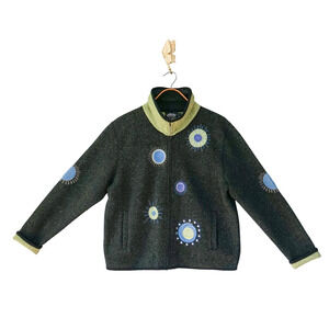 Y2K ICELANDIC Celestial Star Embroidered Wool Cardigan L Whimsigoth Fairy Grunge